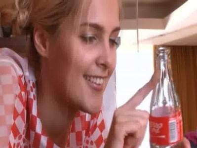 belarusian blonde babe using coca cola